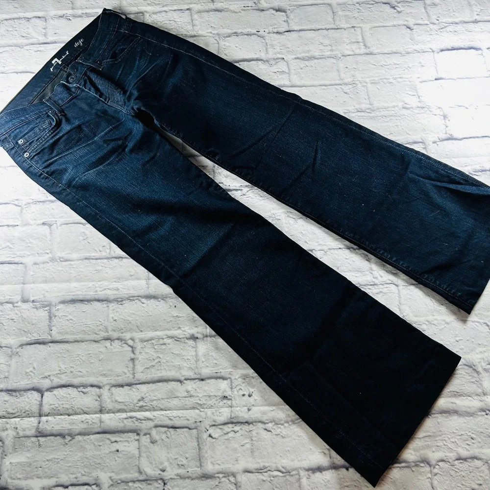 7 For All Mankind Dojo Dark Wash Wide Leg Trouser Jeans Embroidered 7 Size 27